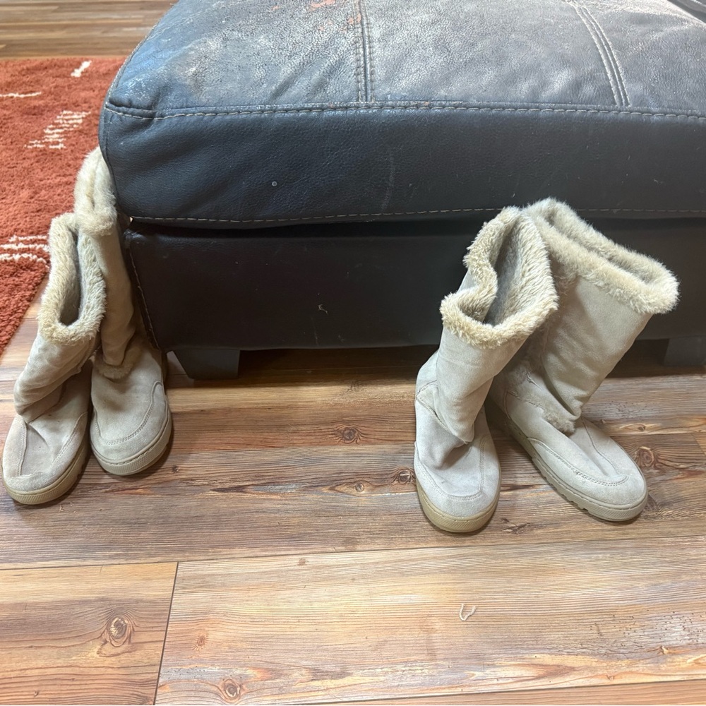 UGG Women's Tall Shearling-Lined Suede Booties in Light Tan